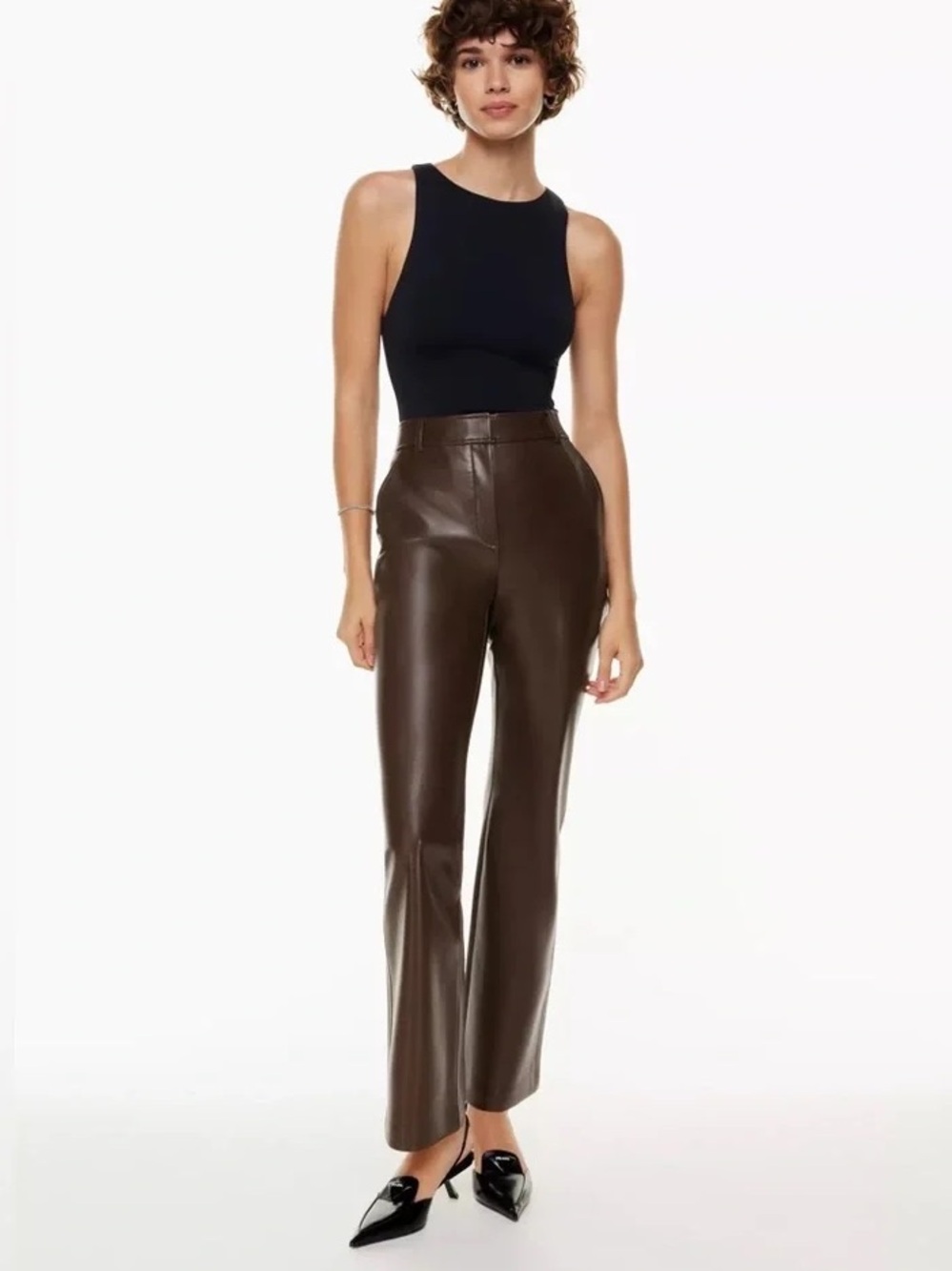Aritzia Babaton dark brown faux leather publish pants size 2